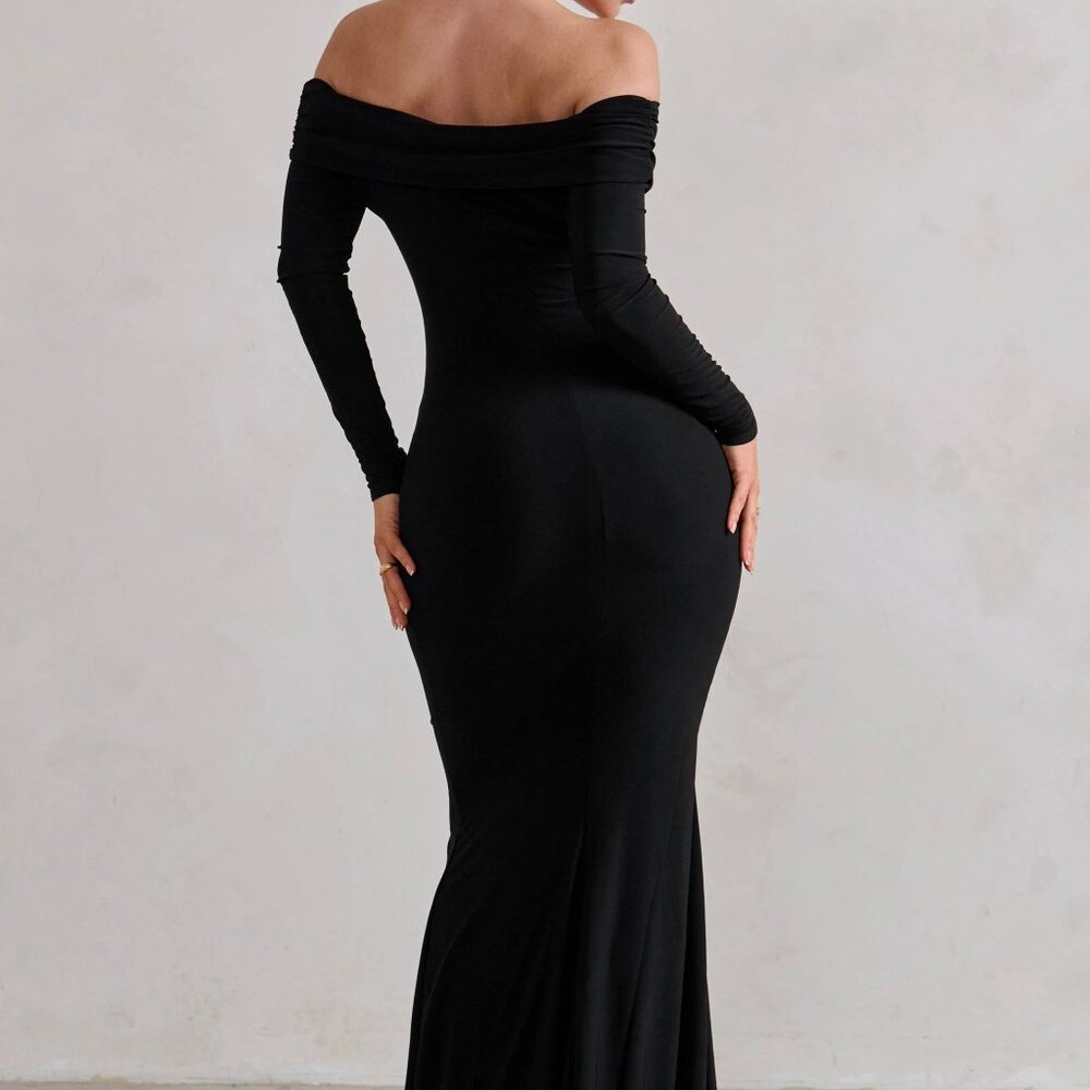 NWT One Moment | Black Bardot Wrap Ruched Split Maxi Dress.  SZ 2 - Picture 5 of 5